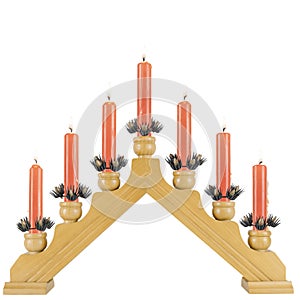 seven burning wax candles on a candlestick
