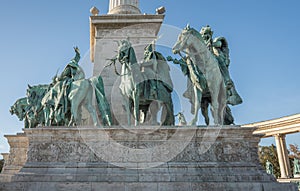 Seven chieftains of the Magyars Sculptures at Millennium Monument at Heroes Square - Budapest, Hungary