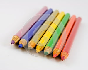 Seven colored pencils