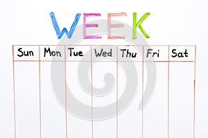 Seven days of the week writing on white board