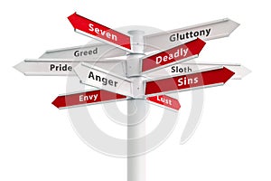 Seven Deadly Sins On Crossroads Sign