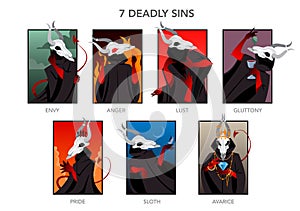 Seven deadly sins set. Christian bible character. Anger, envy, lust photo