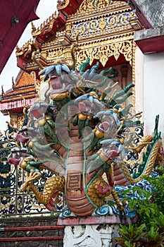 Seven headed dragon statue at Wat Suwan Khiri Wong in Phuket
