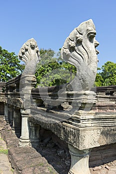 Seven Headed Naga Sculptures at the Entrance of Phimai Historical Park in Nakhon Ratchasima, Thailand