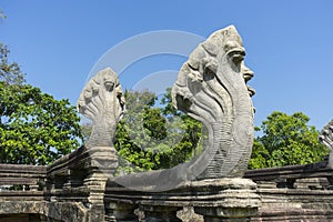 Seven Headed Naga Sculptures at the Entrance of Phimai Historical Park in Nakhon Ratchasima, Thailand