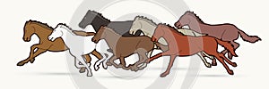 Seven Horses running cartoon graphic