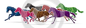 Seven Horses running cartoon graphic