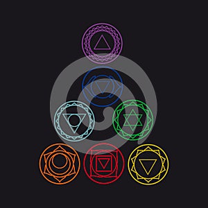 Seven human chakras, illustration.