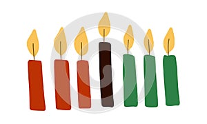 Seven Kwanzaa kinara candles in traditional African colors - red, black, green. Simple vector illustration, drawing candles clip photo