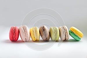 Seven macarons in line