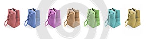 Seven Miniature Shopping Bags made of paper, on White Background