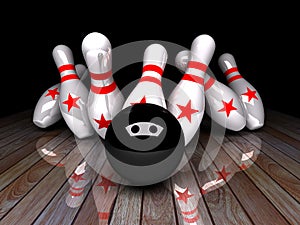 Seven-pin bowling 3D rendering