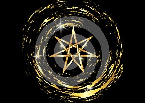 Seven point star or septagram, known as heptagram. Gold Elven or Fairy Star, magical or wiccan witchcraft heptagram symbol. Golden