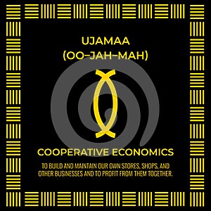 The Seven Principles of Kwanzaa sign. Fourth day of Kwanzaa Cooperative Economics or Ujamaa. African American Holidays