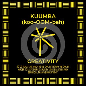 The Seven Principles of Kwanzaa sign. Sixth day of Kwanzaa Kuumba or Creativity. African American Holidays. Vector