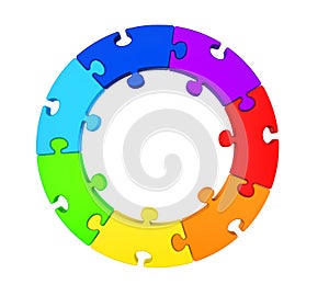 Seven Puzzle Pieces Circle Isolated