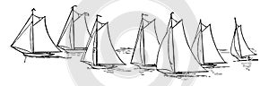 Seven Sailboats, vintage illustration