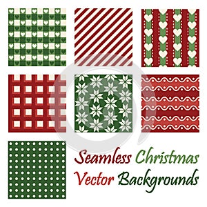 Seven seamless christmas vector backgrounds on white