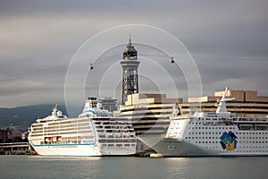 Seven Seas Mariner and Island Escape cruise ships in Barcelona, Spain