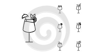 seven sets of red wine glass line icons. simple, line, silhouette and clean style