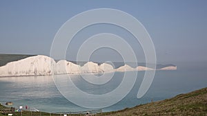 Seven Sisters chalk cliffs East Sussex England panoramic view