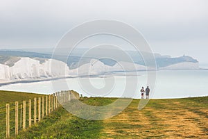 Seven Sisters chalk cliffs east sussex england uk.