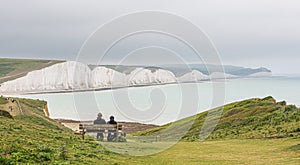 Seven Sisters chalk cliffs east sussex england uk.