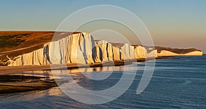 The Seven Sisters Cliffs on the Sussex Coast, at Sunset