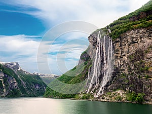 Seven Sisters Waterfall in geirangerfjord photo