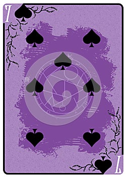 Seven of Spades playing card. Unique hand drawn pocker card. One of 52 cards in french card deck, English or Anglo-American photo
