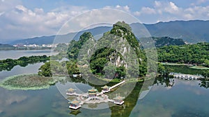 Seven Stars Cave Scenic Park in Zhaoqing City of Guangdong Province centers around the Star Lake and the Seven Peaks