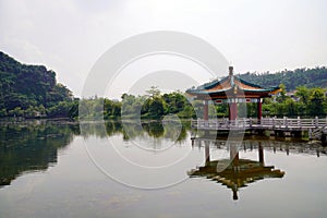 Seven Stars Cave Scenic Park in Zhaoqing City of Guangdong Province centers around the Star Lake and the Seven Peaks