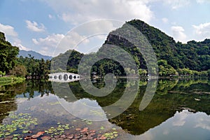 Seven Stars Cave Scenic Park in Zhaoqing City of Guangdong Province centers around the Star Lake and the Seven Peaks