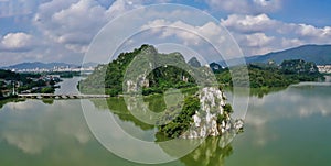 Seven Stars Cave Scenic Park in Zhaoqing City of Guangdong Province centers around the Star Lake and the Seven Peaks