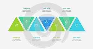 Seven triangles arranged in a row. Infographic elements. Timeline business development process