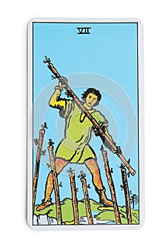 Seven of Wands isolated on white. Tarot card