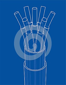 Seven-wire cable. Wire frame. 3D illustration