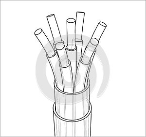 Seven-wire cable. Wire frame. 3D illustration