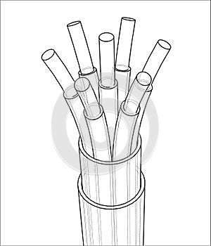 Seven-wire cable. Wire frame. 3D illustration