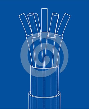 Seven-wire cable. Wire frame. Vector