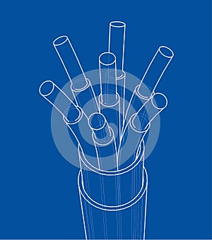 Seven-wire cable. Wire frame. Vector