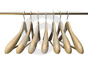 Seven wood hangers isolated on the white background