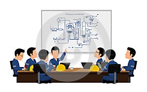 Seven workers is meeting on white background