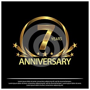 Seven years anniversary golden. anniversary template design for web, game ,Creative poster, booklet, leaflet, flyer, magazine, inv