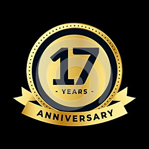 Seventeen Years Anniversary Gold and Black Isolated Vector