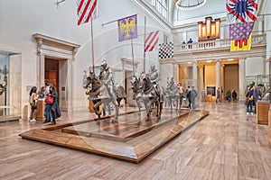 Seventeenth-century armor display at Metropolitan Museum of Art the Met in New York.