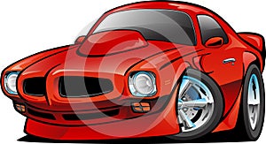 Seventies American Classic Muscle Car Cartoon Isolated Vector Illustration