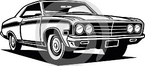 seventies american retro-car in black over white