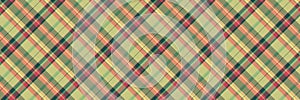 Seventies fabric pattern plaid, elementary check seamless vector. Exotic background textile tartan texture in orange and pastel