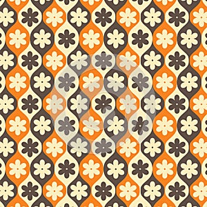 Seventies Style Retro Flowers Orange Brown And Cream Pattern